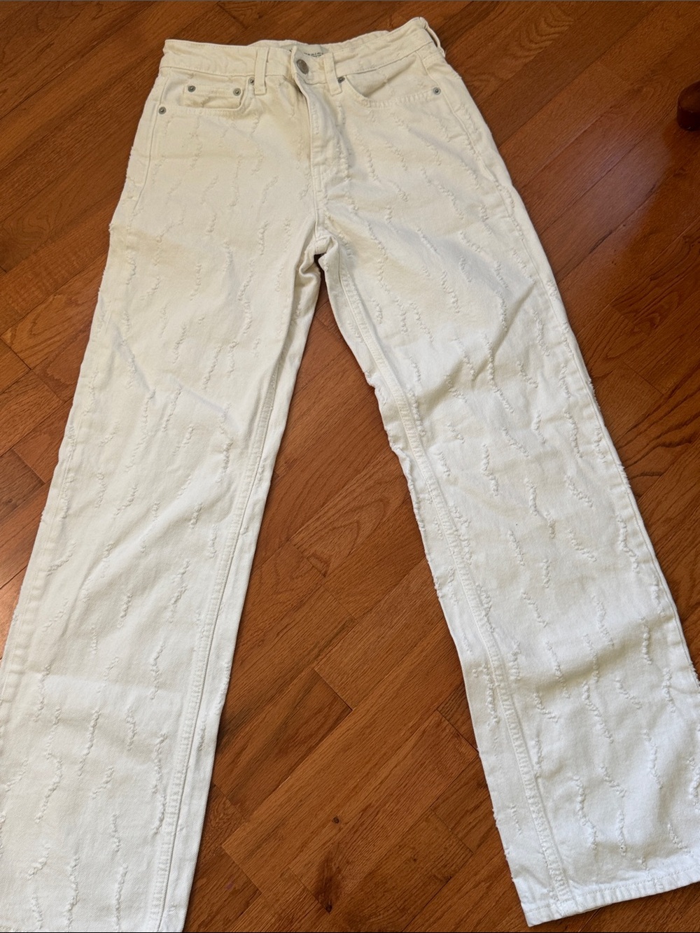 Zara Cream Textured Straight-Leg Chinos